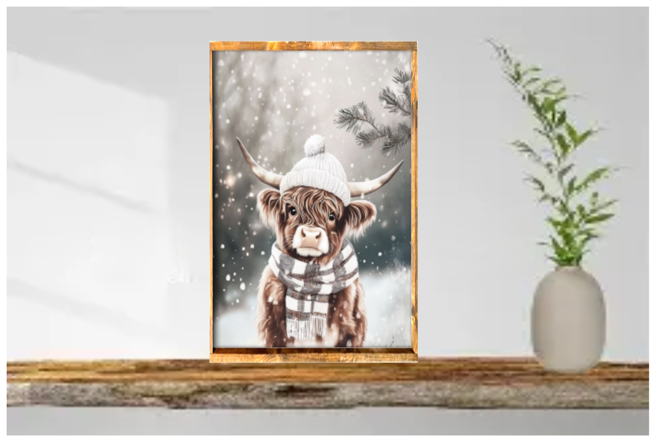 Snow Baby Highland Cow Farmhouse Sign