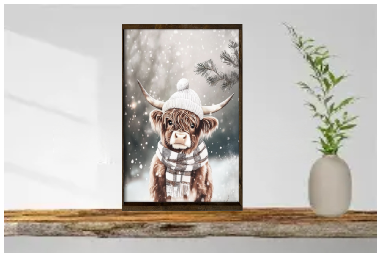 Snow Baby Highland Cow Farmhouse Sign