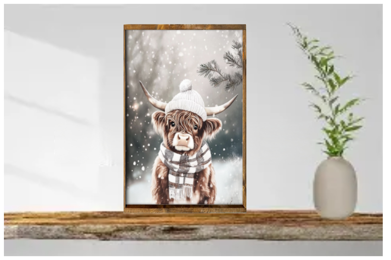 Snow Baby Highland Cow Farmhouse Sign