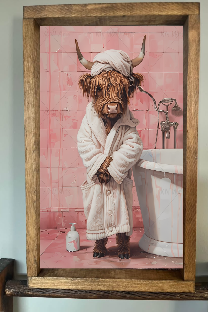 Fresh From The Shower Highland Cow Farmhouse Sign