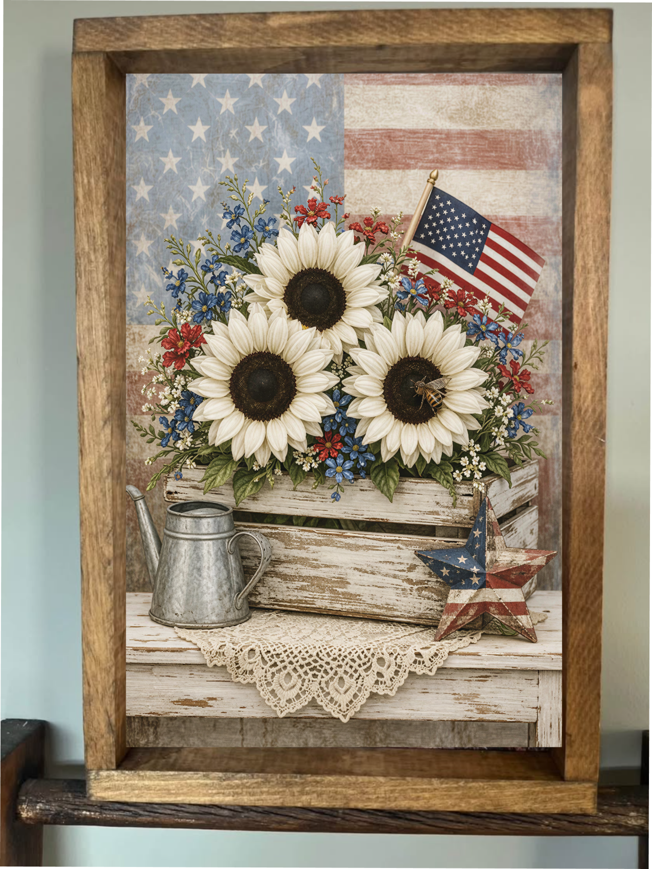 American Basket of Flowers Farmhouse Sign