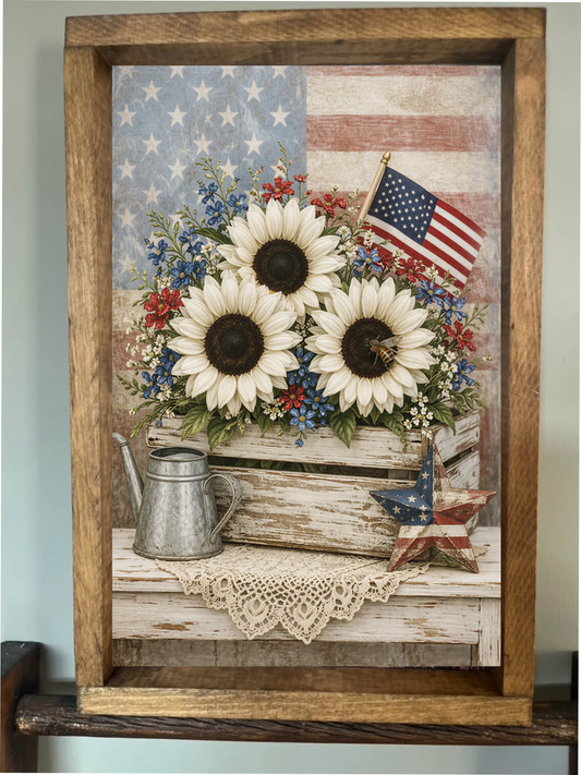 American Basket of Flowers Farmhouse Sign