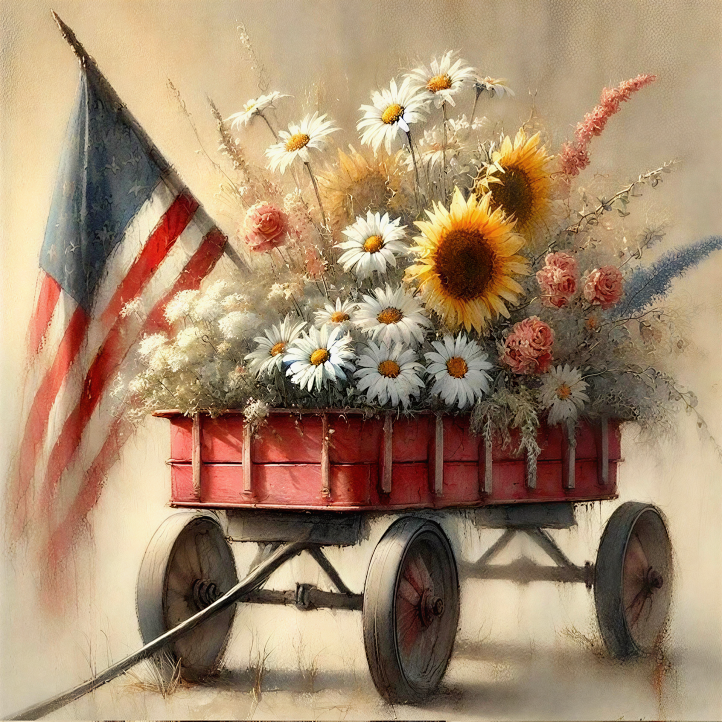American Flag Wagon Farmhouse Sign
