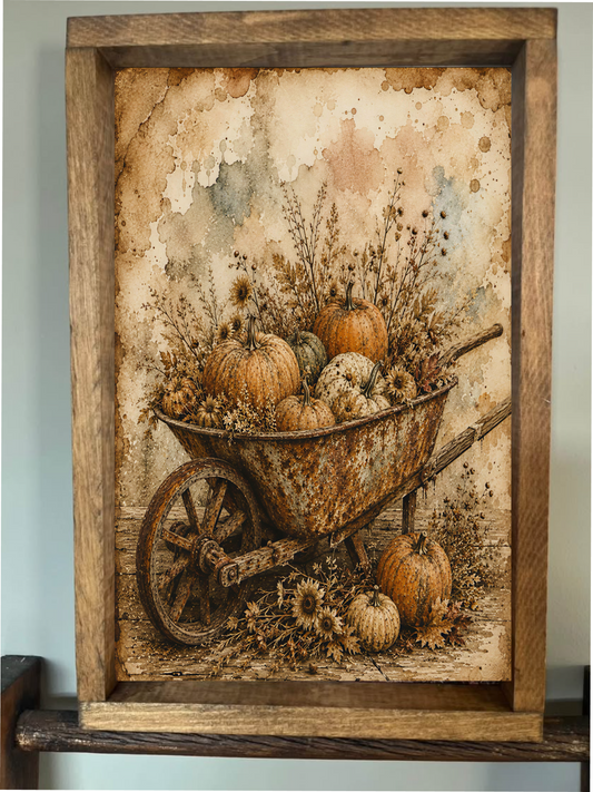 Wheelbarrow of Pumpkins Farmhouse Sign