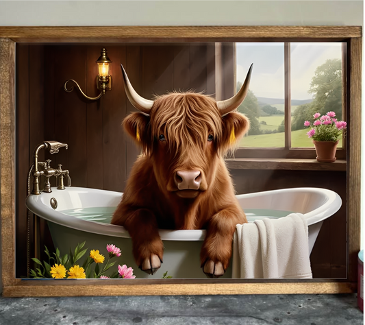 Bath Time Highland Cow Farmhouse Sign