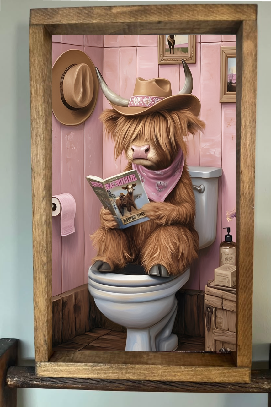 Cowgirl Bathroom Highland Cow Farmhouse Sign