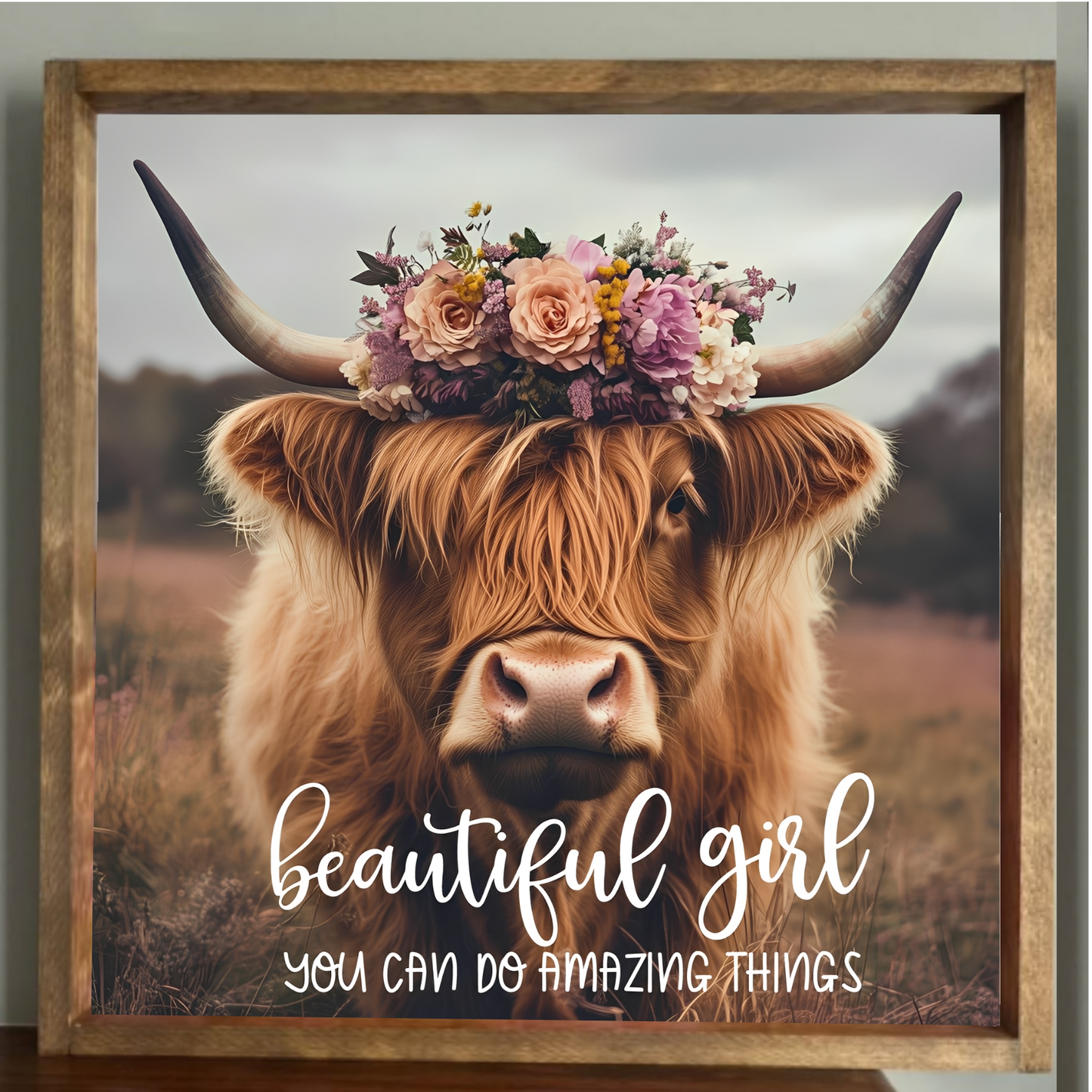 Beautiful Girl Highland Cow Farmhouse Sign