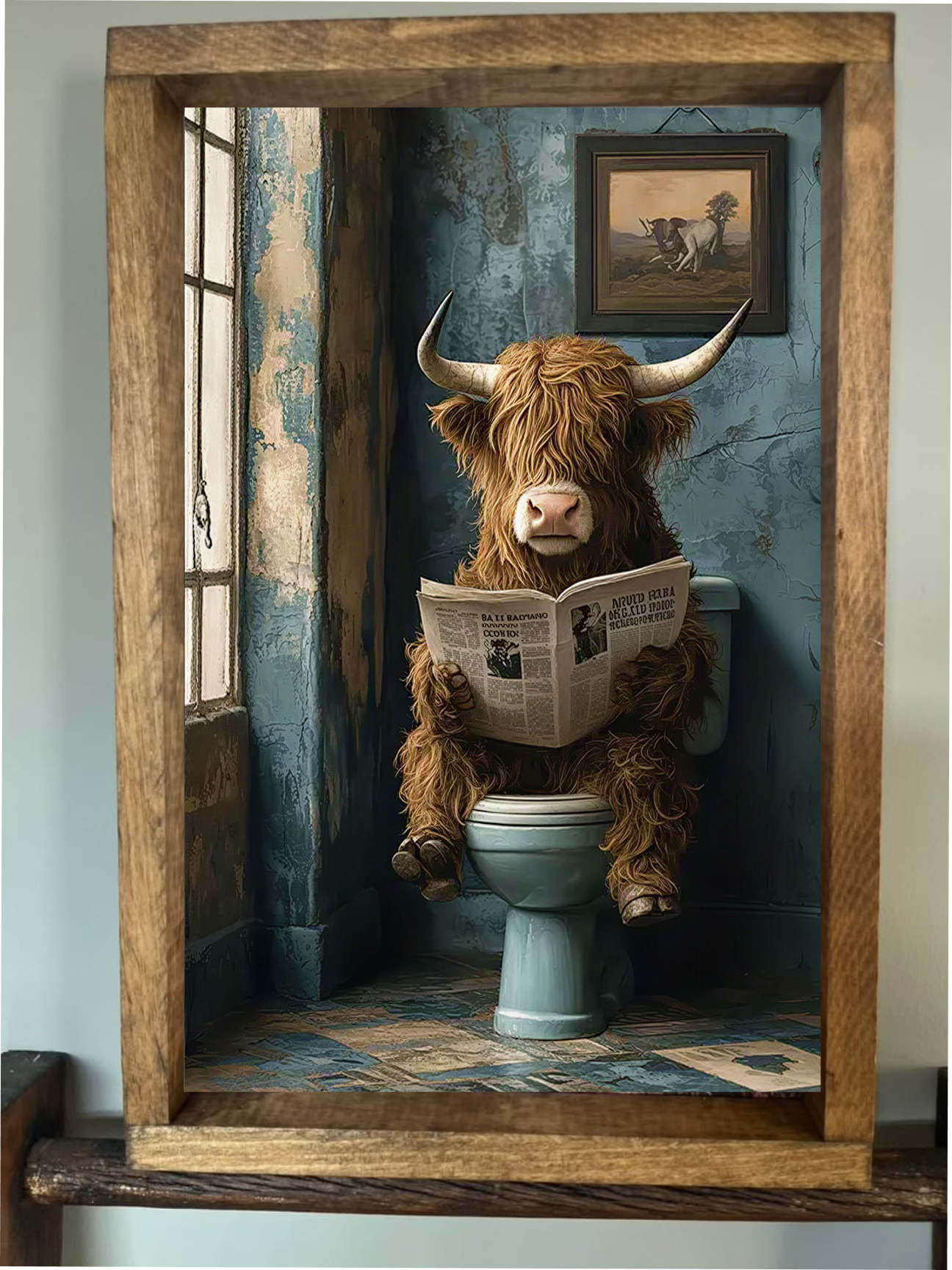 Blue Bathroom Highland Cow Farmhouse Sign
