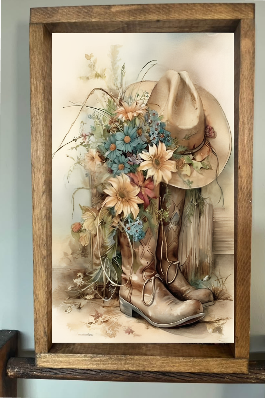 Blue Flower Rustic Scene Farmhouse Sign