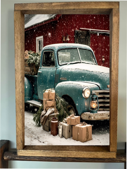 Blue Vintage Truck Farmhouse Sign