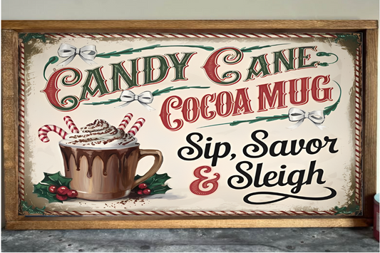 Candy Cane Cocoa Mug Farmhouse Sign