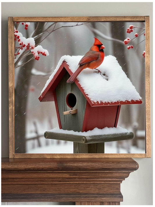 Cardinal Birdhouse Farmhouse Sign