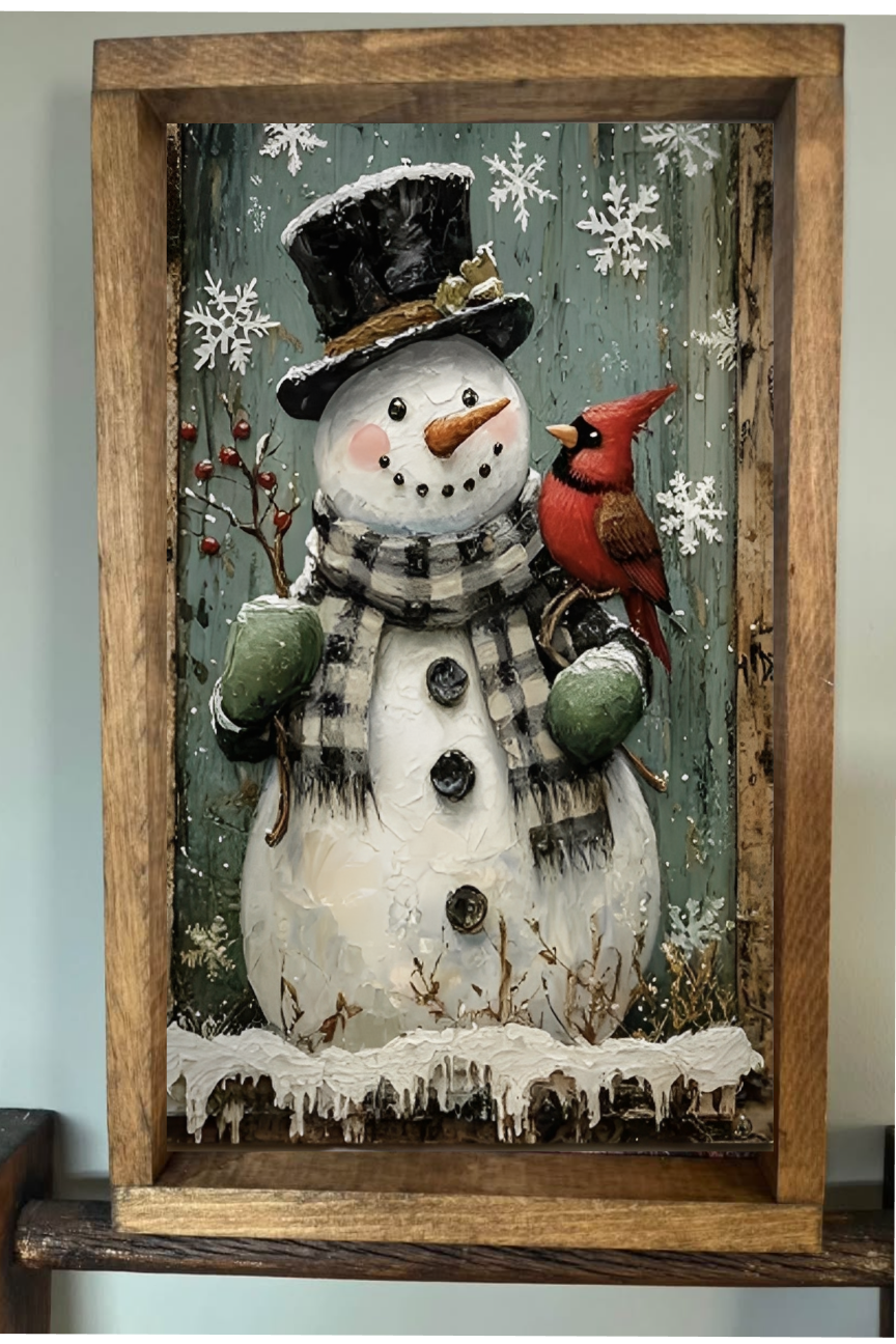 Cardinal Friend Snowman Farmhouse Sign