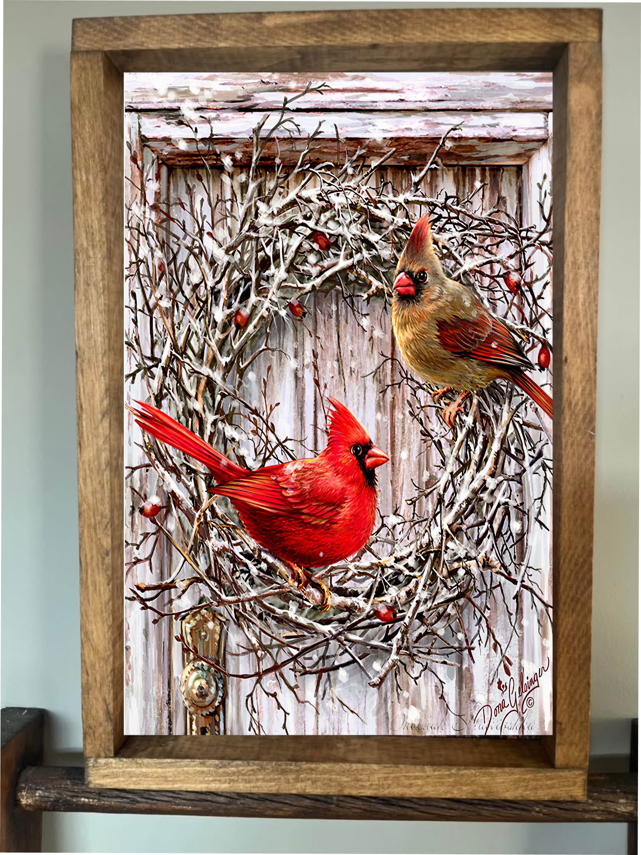 Cardinals on a Wreath Farmhouse Sign
