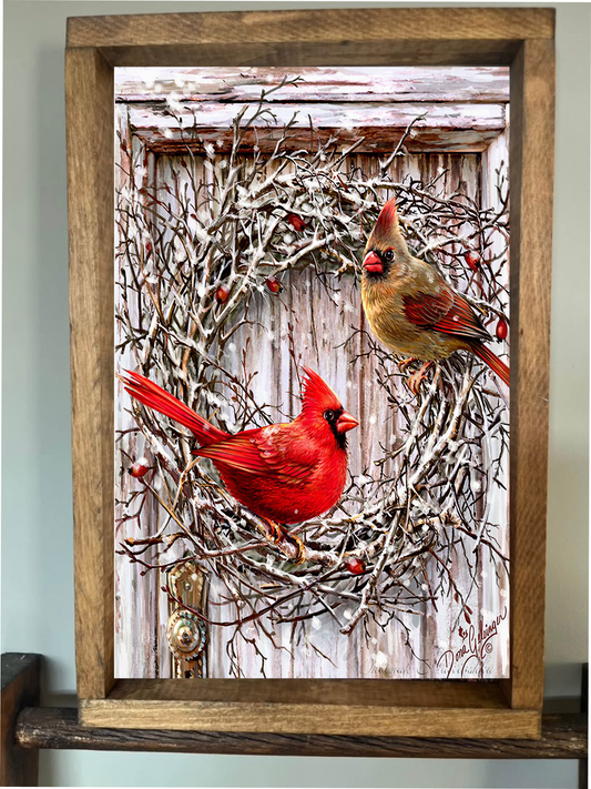 Cardinals on a Wreath Farmhouse Sign