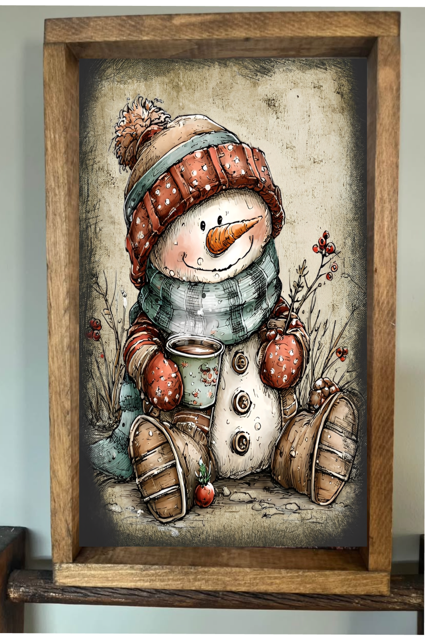 Cartoon Snowman Farmhouse Sign