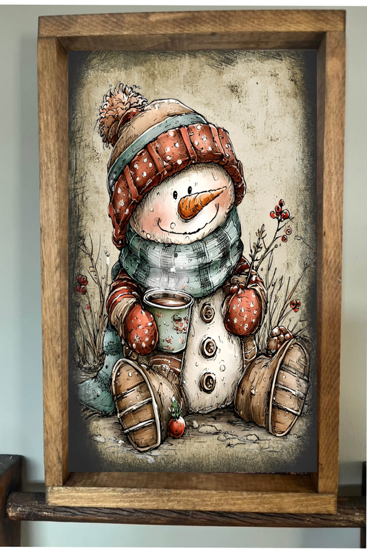 Cartoon Snowman Farmhouse Sign