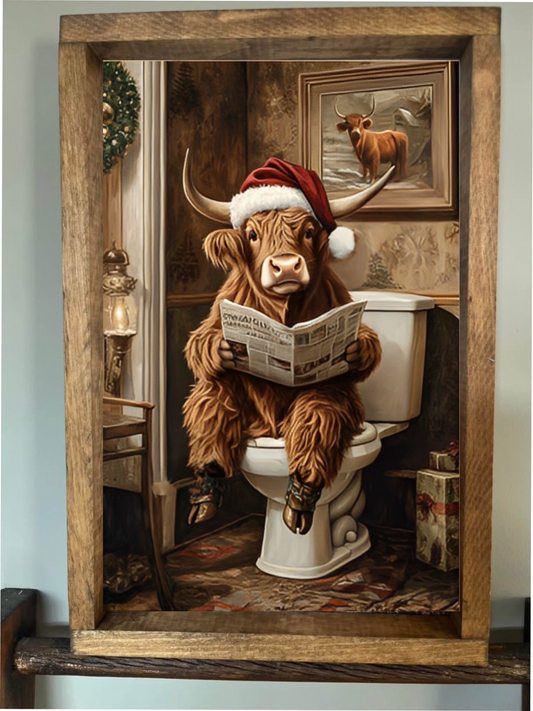 Christmas Bathroom Highland Cow Farmhouse Sign