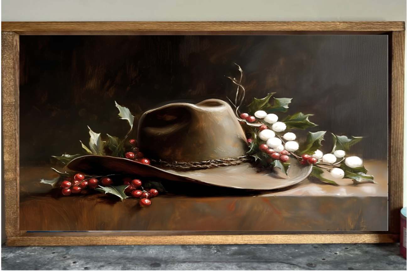 Christmas Cowboy Hat Farmhouse Sign