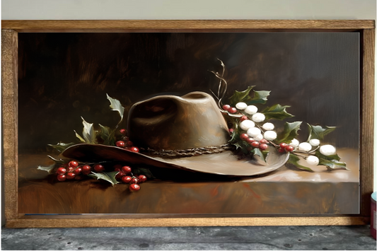 Christmas Cowboy Hat Farmhouse Sign