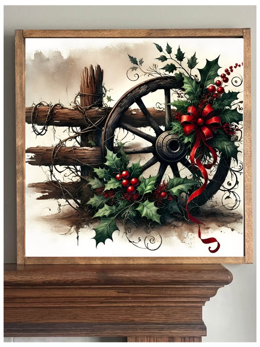 Christmas Wagon Wheel Farmhouse Sign