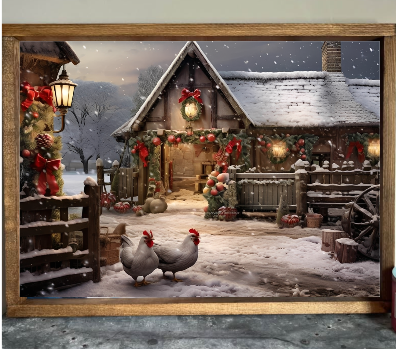 Christmas Country Chickens Farmhouse Sign