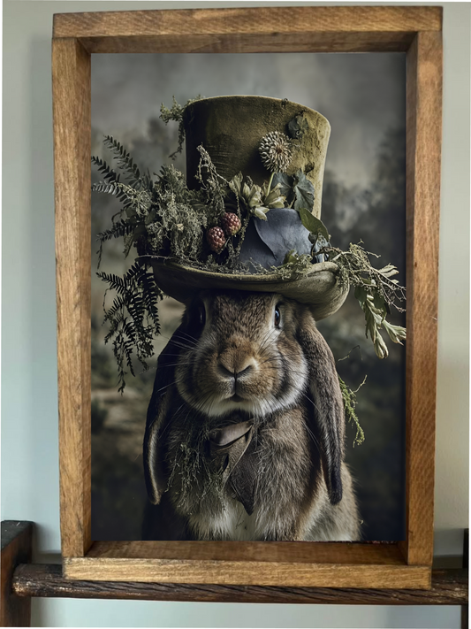 Fancy Hat Bunny Farmhouse Sign