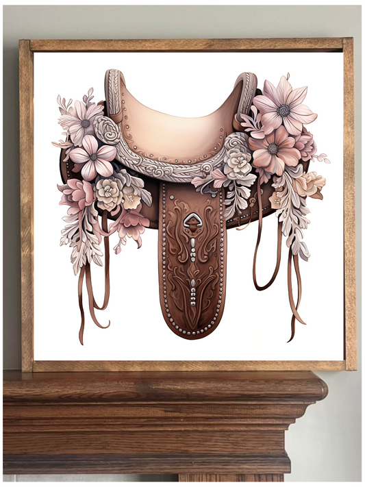 Flowered Horse Saddle Farmhouse Sign