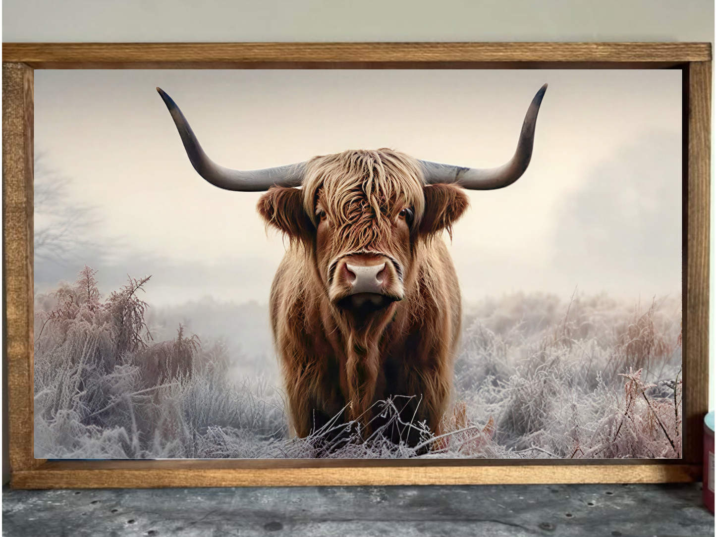 Frosty Morning Highland Cow Farmhouse Sign