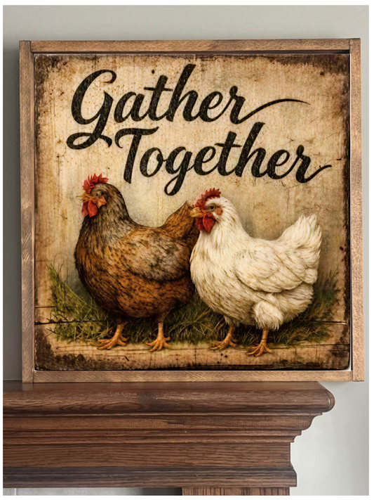 Gather Together Chickens Farmhouse Sign