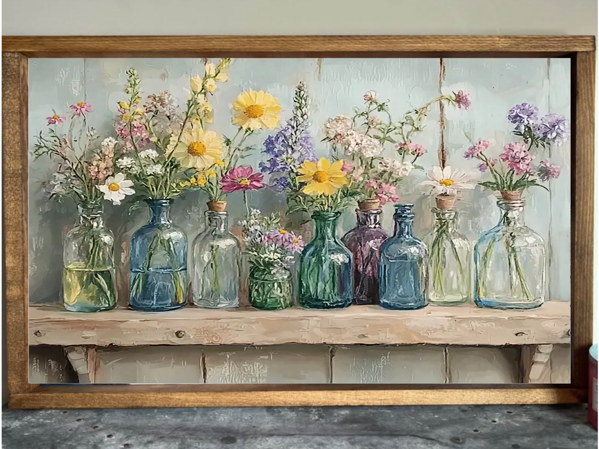 Glass Vase Flowers Farmhouse Sign