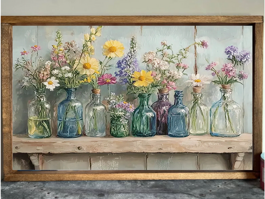 Glass Vase Flowers Farmhouse Sign