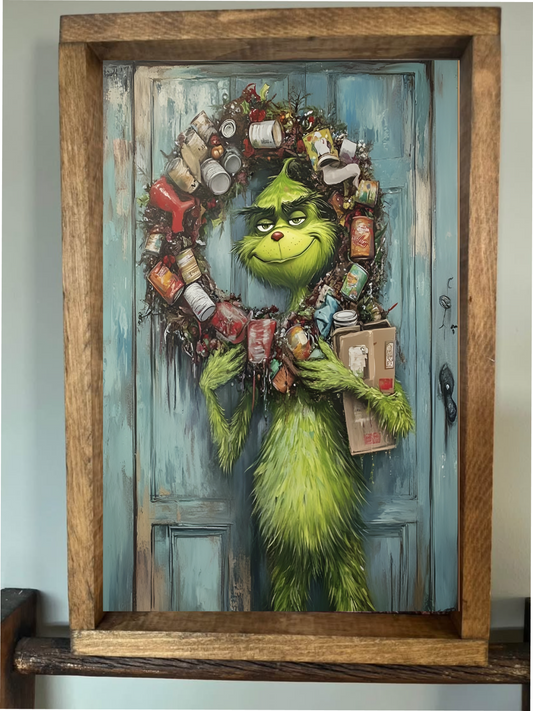 Grinch Door Wreath Farmhouse Sign