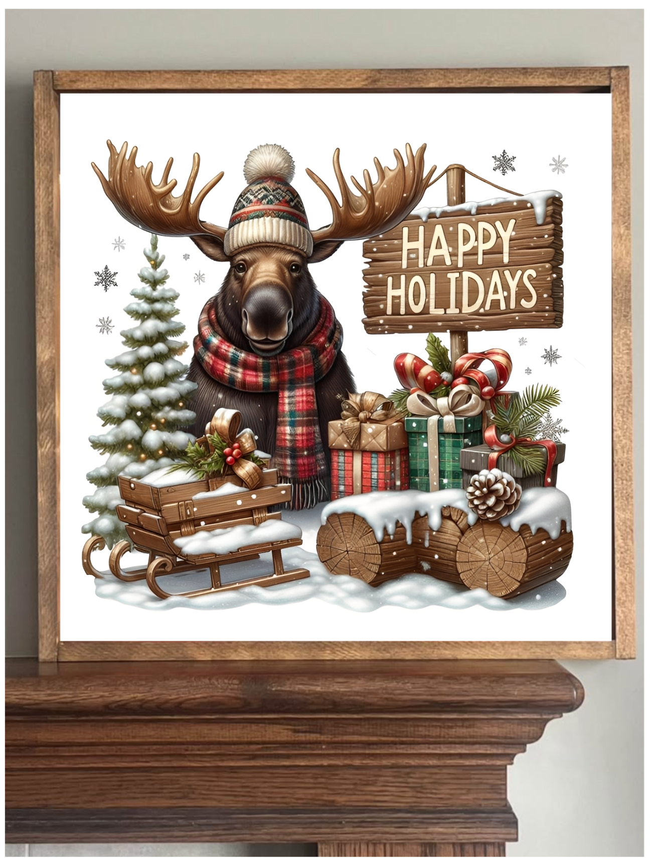 Happy Holiday's Moose Farmhouse Sign