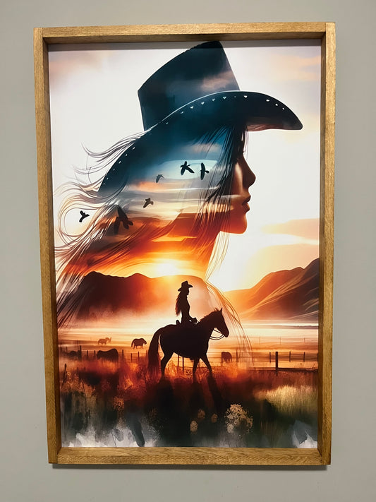 Cowgirl Sunset Farmhouse Sign