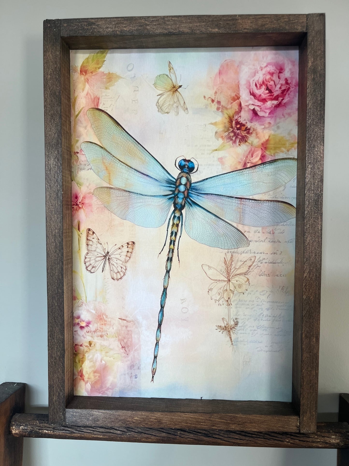 Bue & Pink Dragonfly Farmhouse Sign