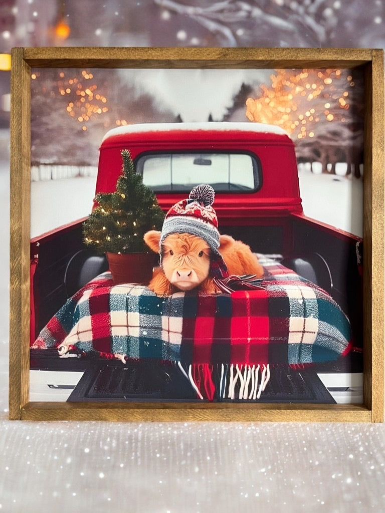 Winter's Night Highland Cow Farmhouse Sign