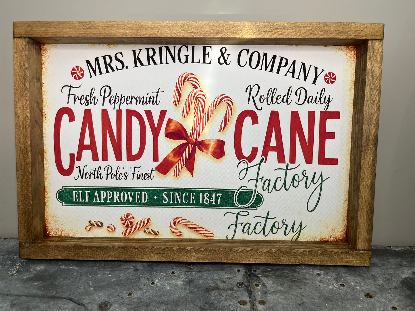Candy Cane Factory Farmhouse Sign