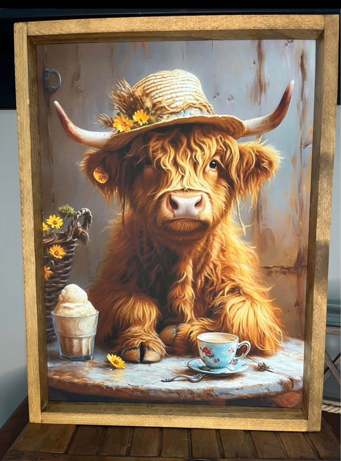 Tea Party Highland Cow Farmhouse Sign