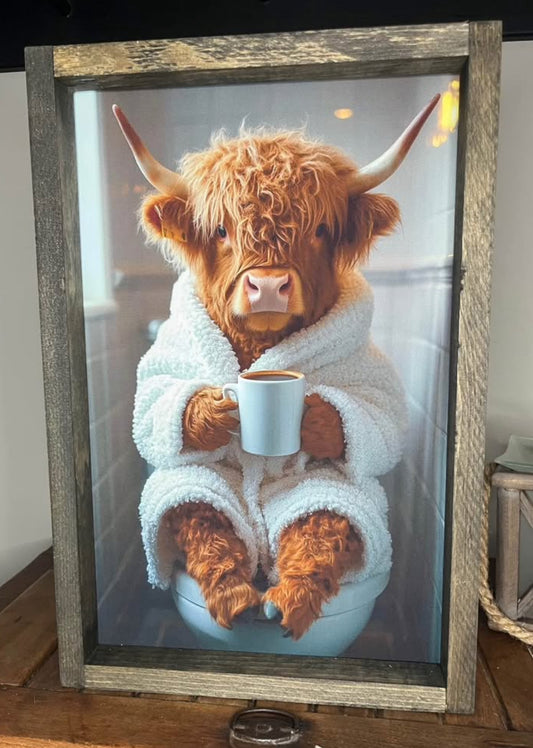 Good Morning Highland Cow Farmhouse Sign