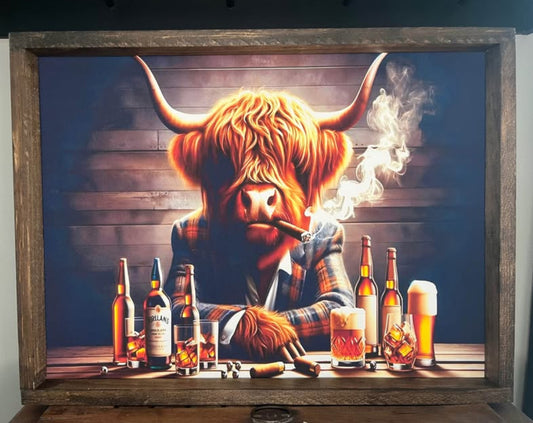 At the Bar Highland Cow Farmhouse Sign