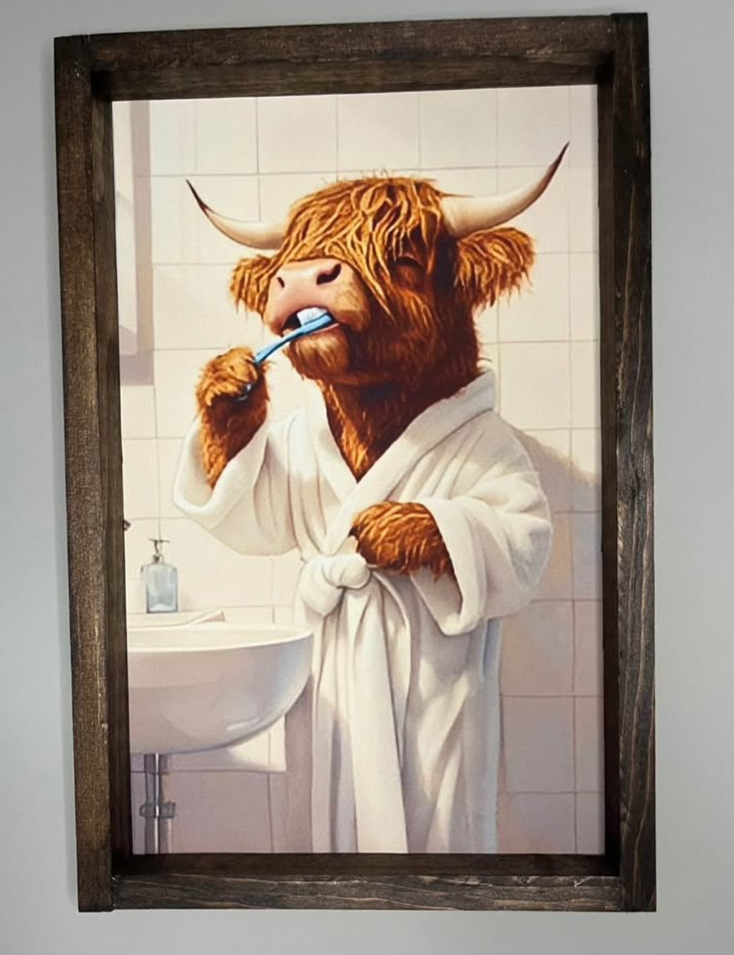 Highland Cow Brushing Teeth Farmhouse Sign