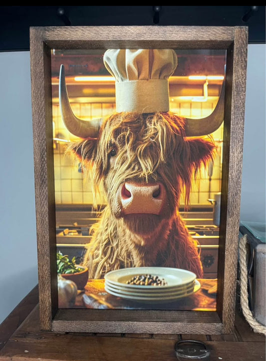 Chef Highland Cow Farmhouse Sign