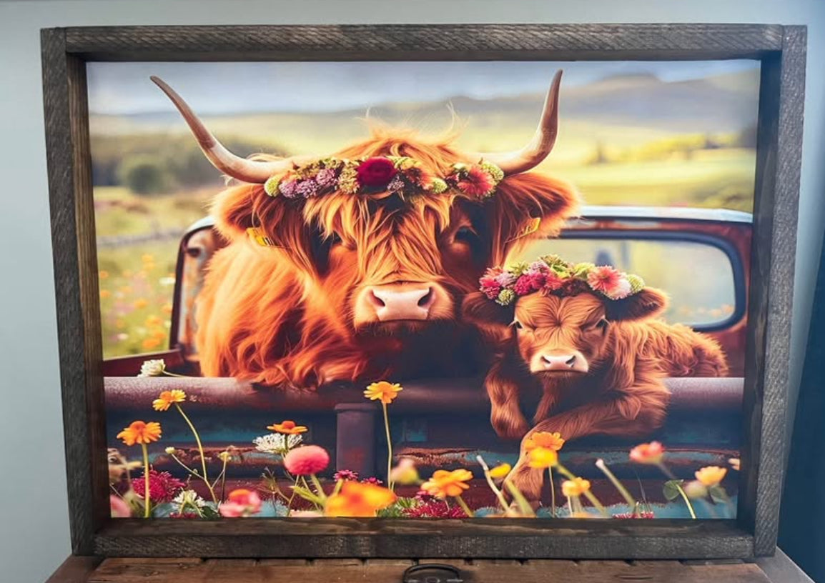 Victorian Highland Cow Farmhouse Sign
