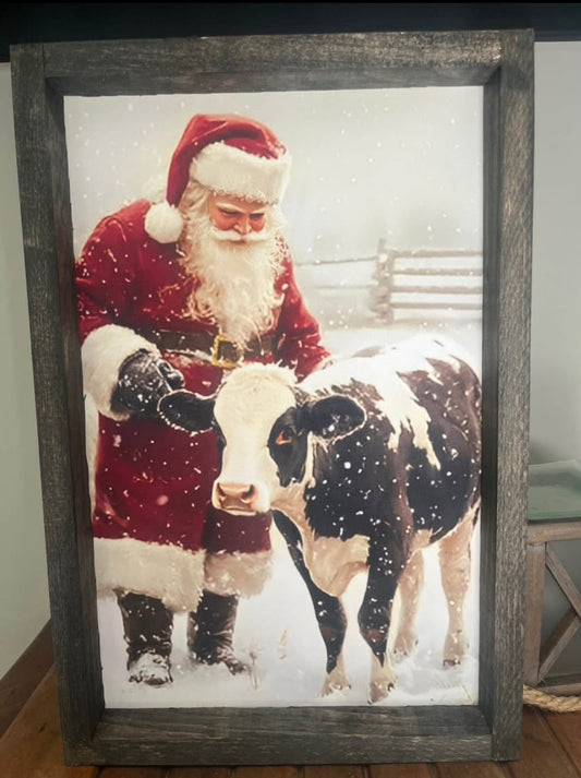 Santa and Cow Farmhouse Sign