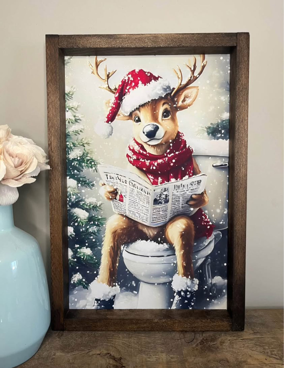 Funny Reindeer on Toilet Farmhouse Sign