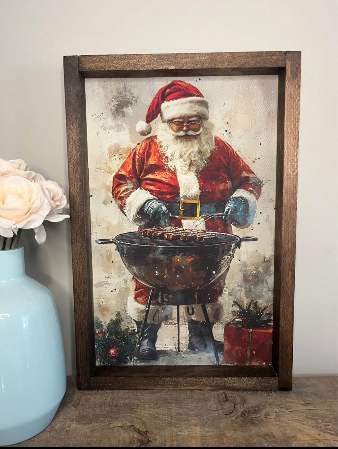 BBq'ing Santa Farmhouse Sign