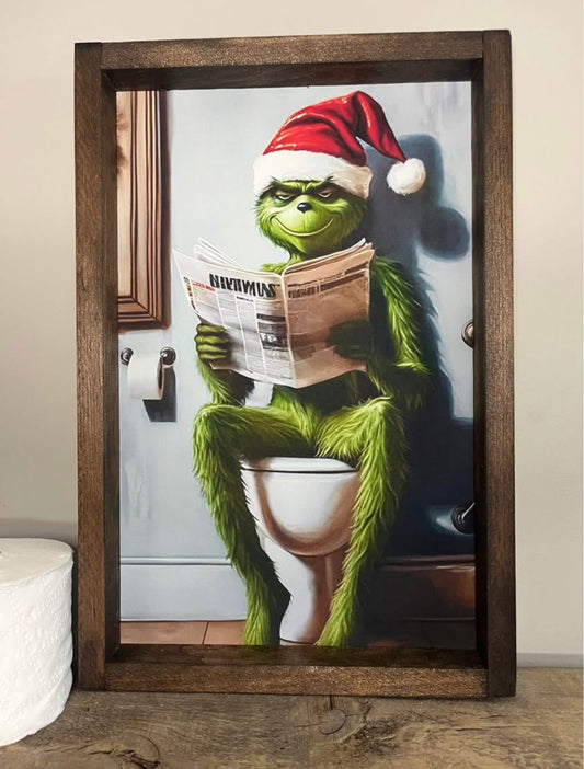 The Grinch on the Toilet Farmhouse Sign