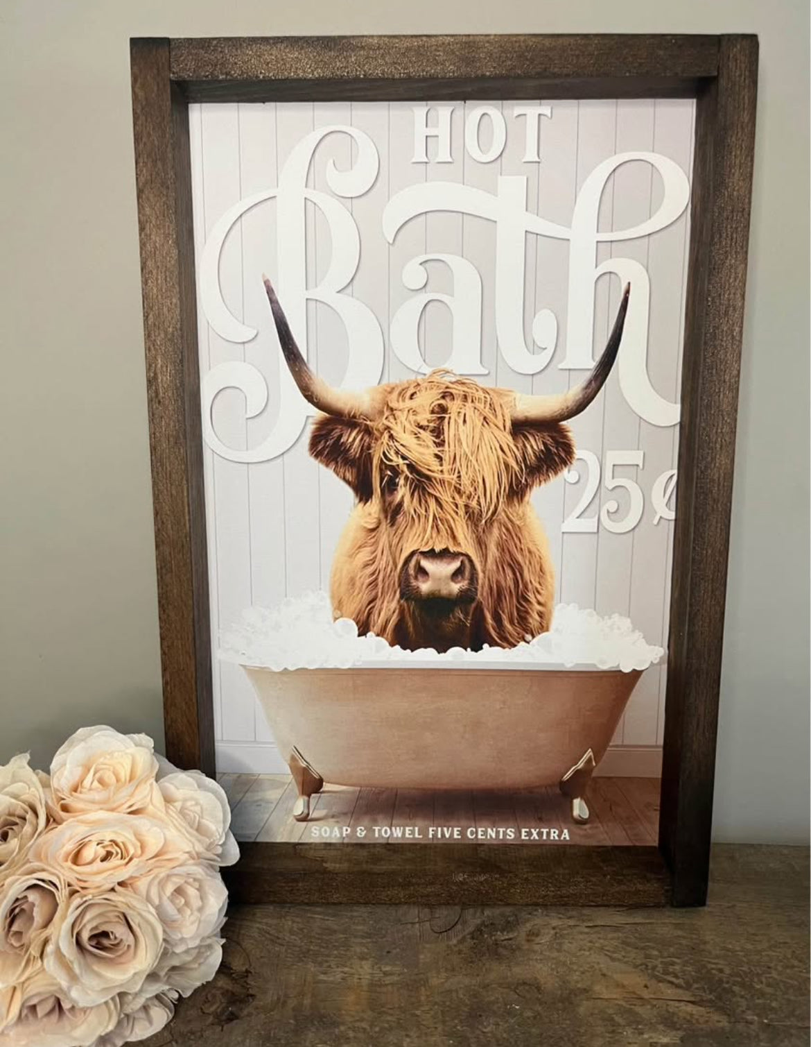 Hot Bath Highland Cow Farmhouse Sign