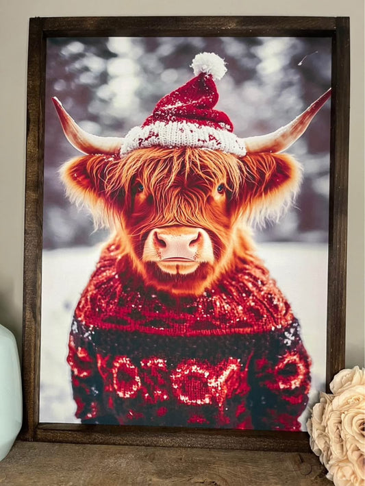 Cute Sweater Highland Cow Farmhouse Sign